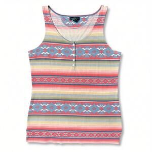 Lauren Ralph Vintage Henley Tank Top VTG Southwestern Tribal Aztec Boho Womens S